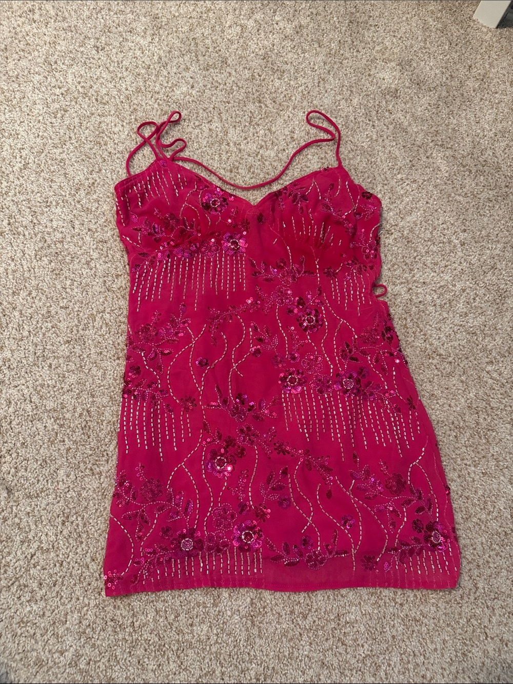 Peppermayo Hot Pink Embellished Spaghetti-Strap Mini Dress